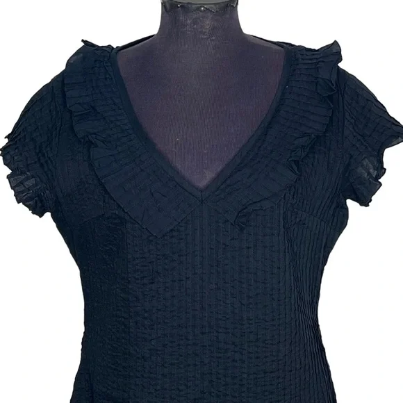 G2 by George Gross Womens Dress Size 16 Black Midi V-Neck A-Line 100% Cotton - Picture 2 of 10